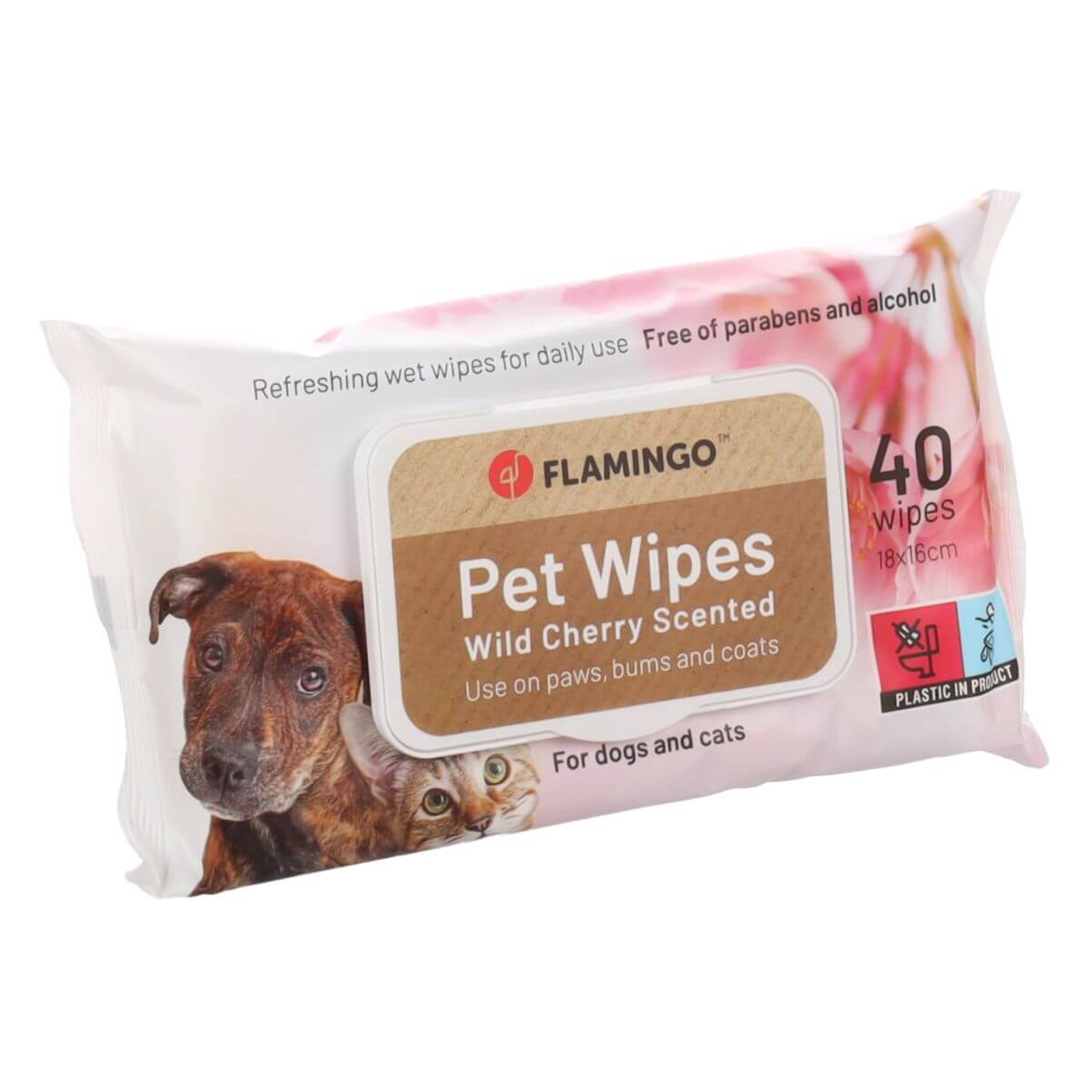 Flamingo maramice za pse sa mirisom divlje trešnje 40kom – za higijenu šapa i osvežavanje dlake
