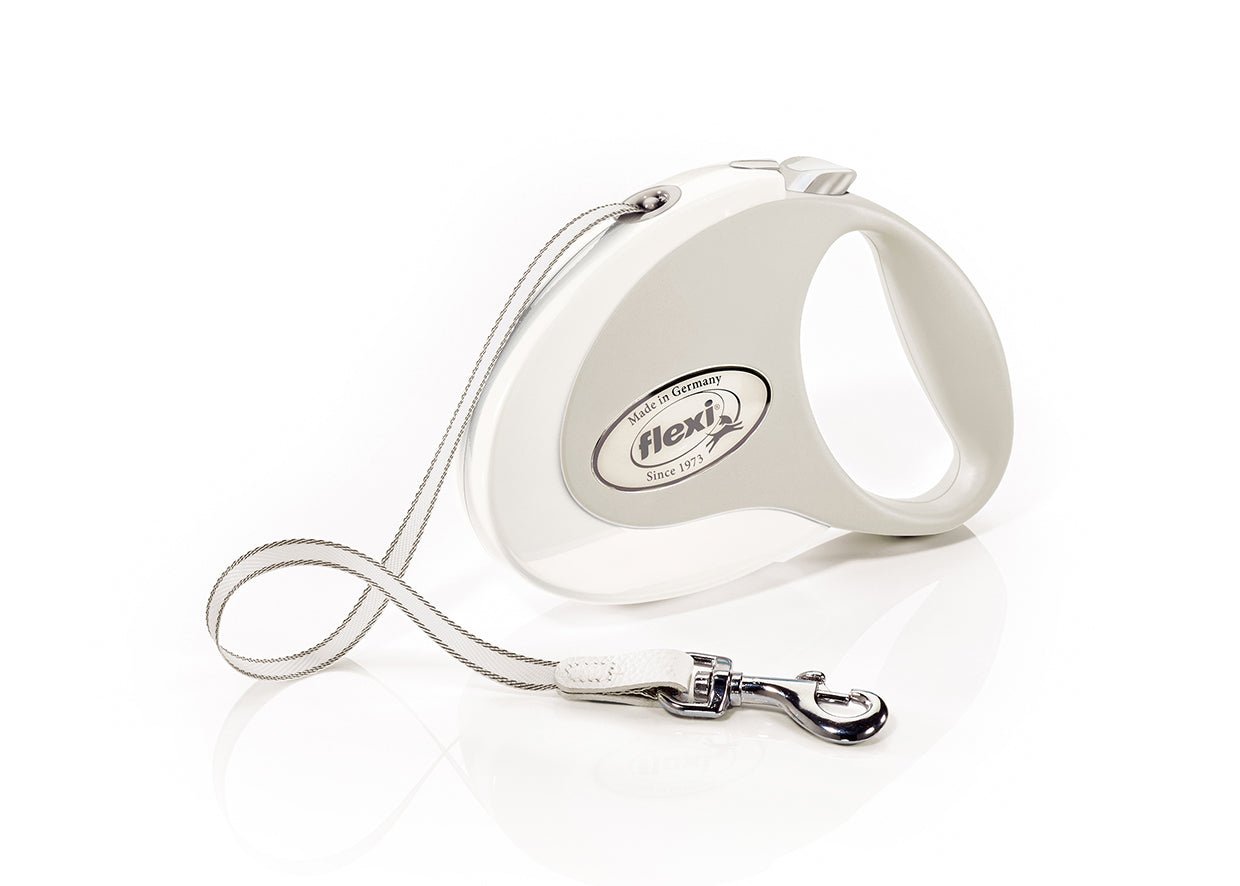 Flexi Style M povodac za pse do 25kg, automatski, beli, 5m - petcorner