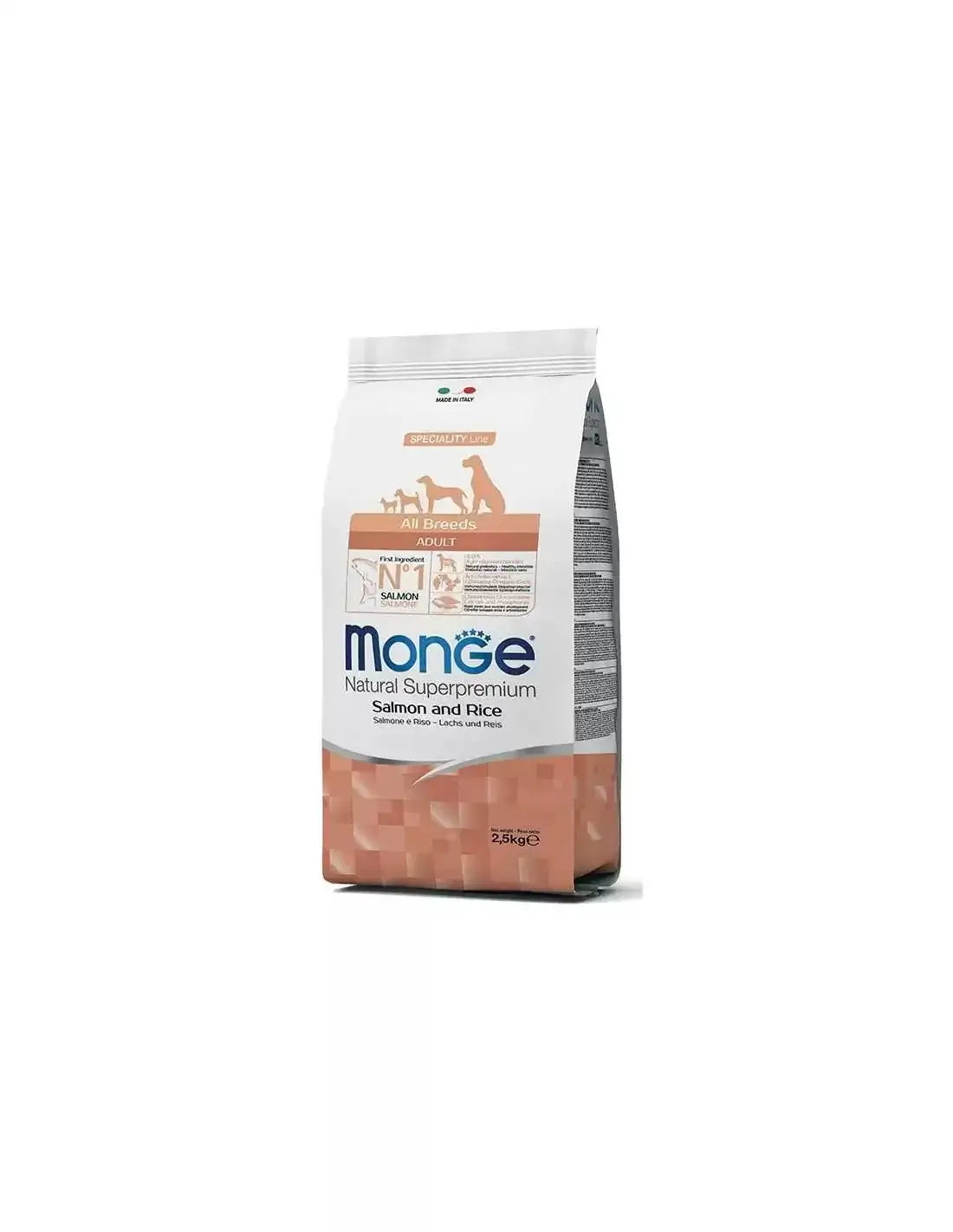 Monge Adult 2.5kg - Hrana za Pse svih rasa sa Lososom i Pirinčem - petcorner