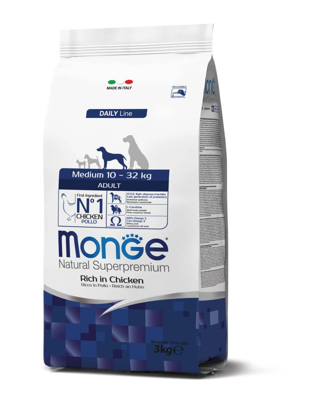 Monge Medium Adult 3KG, hrana za odrasle pse srednjih rasa, piletina - petcorner