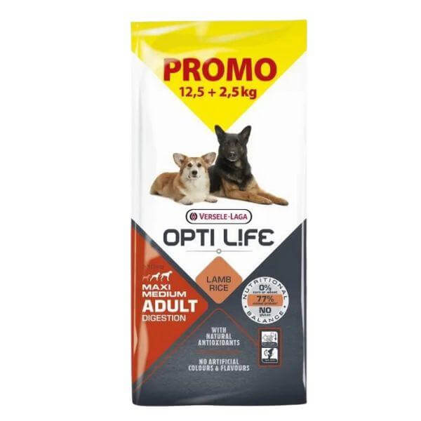 Opti Life Adult Digestion Medium - Maxi - Jagnjetina i Pirinač 12.5+2.5kg - petcorner