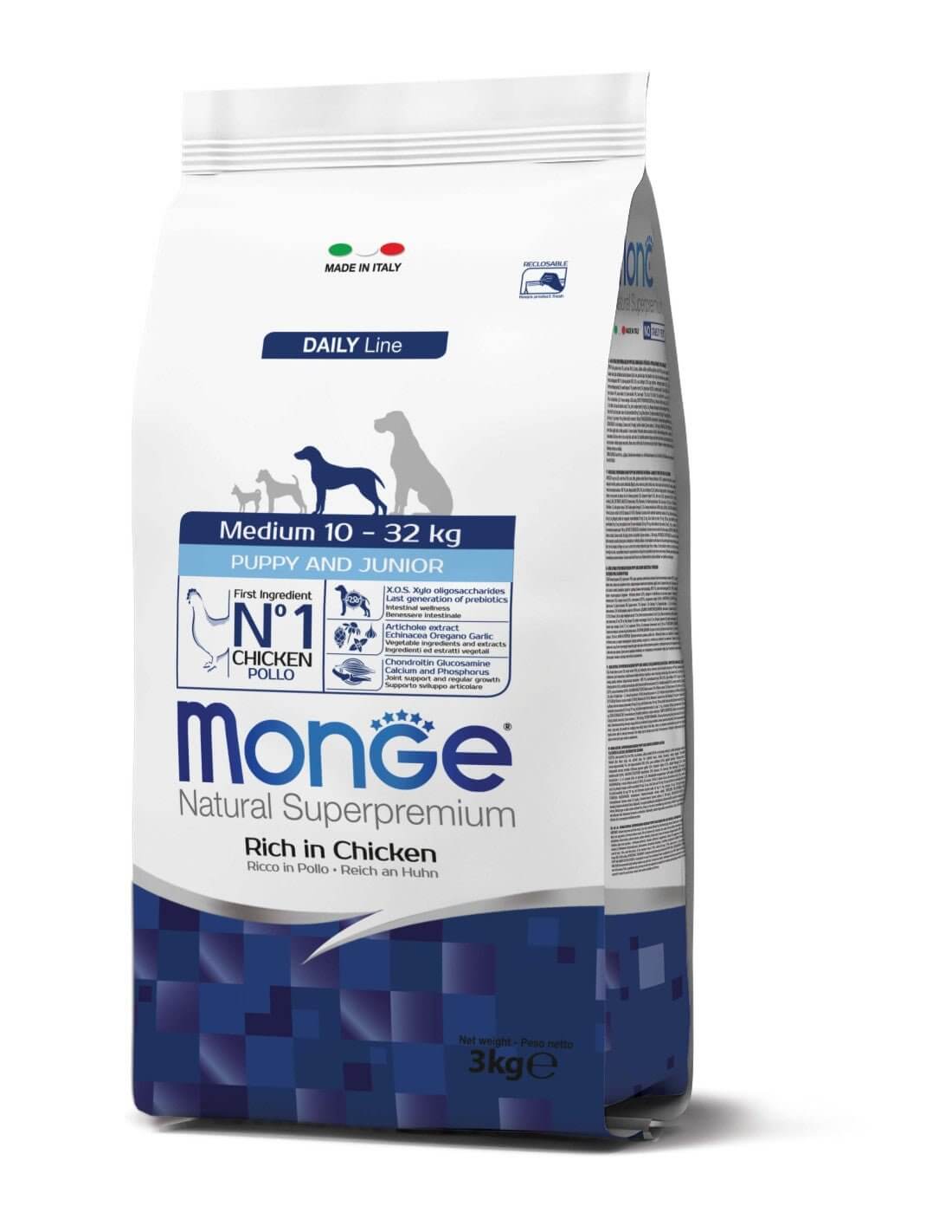 Monge Medium Puppy & Junior Chicken 3kg – Kompletna hrana za štenad srednjih rasa - petcorner