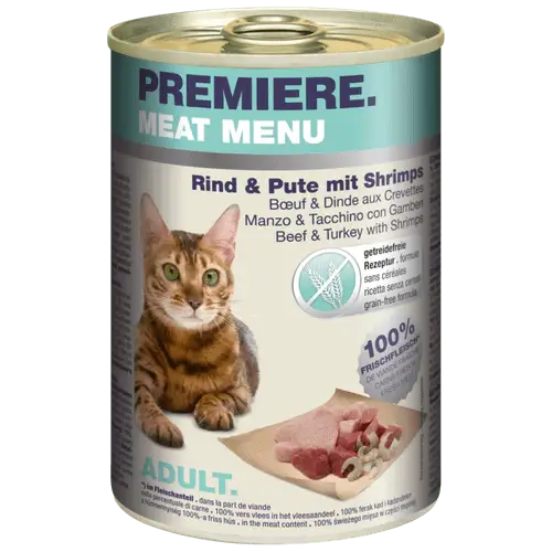 Premiere Cat Meat Menu adult Govedina,Ćuretina,Škampi 400g konzerva - petcorner