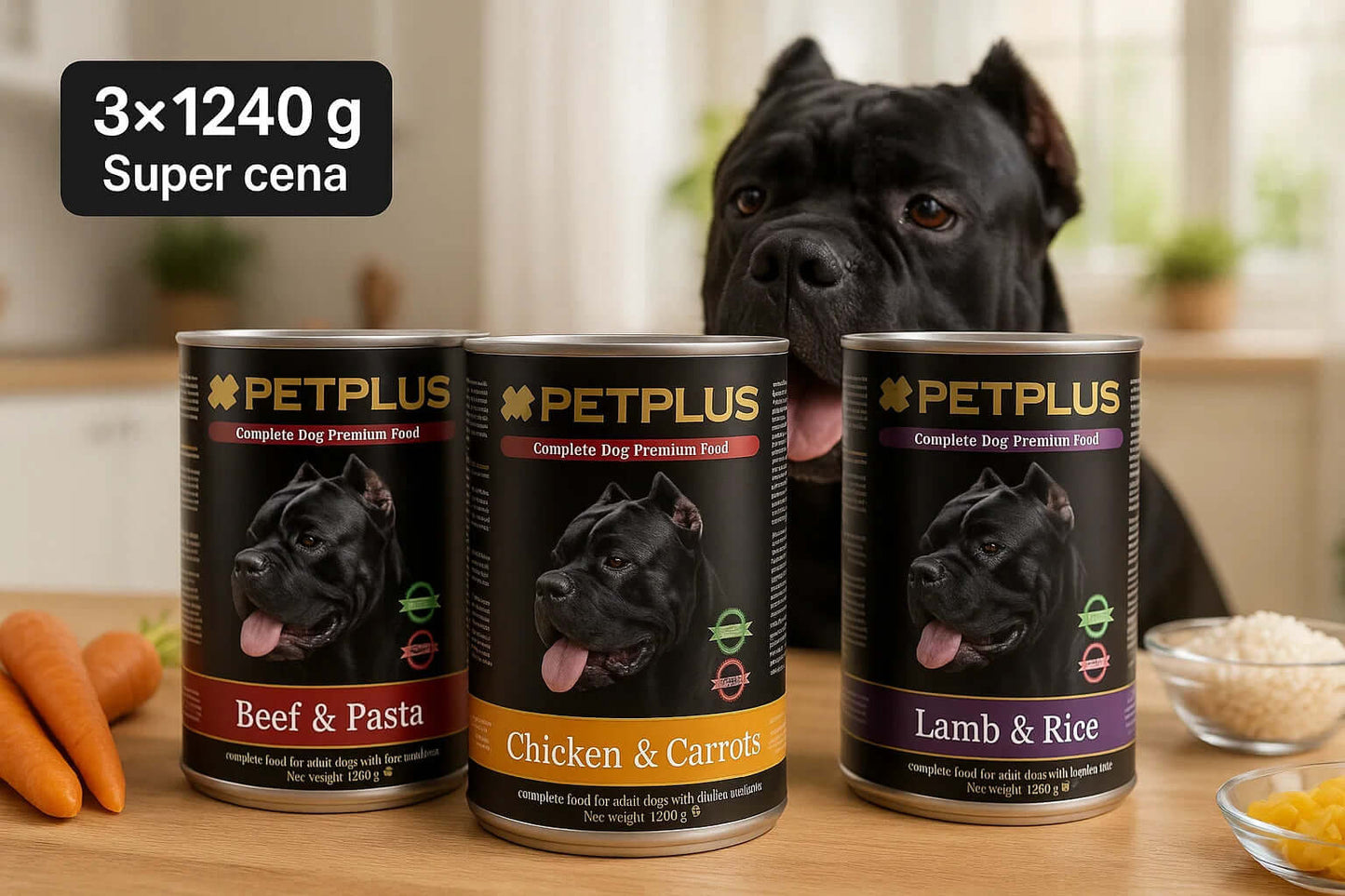 PetPlus Premium set 3 ukusa 3x1240g – konzervirana hrana za pse sa piletinom, jagnjetinom i govedinom