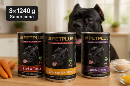 PetPlus Premium set 3 ukusa 3x1240g – konzervirana hrana za pse sa piletinom, jagnjetinom i govedinom