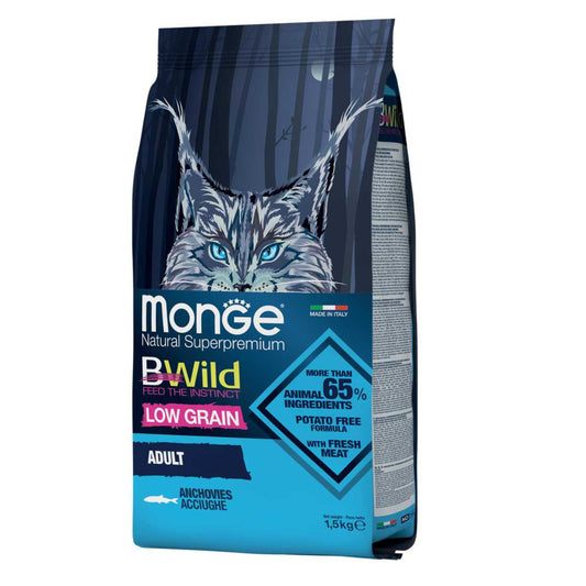 Monge BWild Low Grain Cat Adult, Hrana za mačke, Inćun, 1.5 KG - petcorner