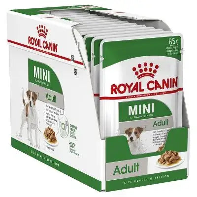Royal Canin Mini Adult 12x85g – vlažna hrana u prelivu za male pse, pakovanje sa 12 kesica od 85g.
