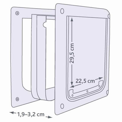Trixie vrata za pse dvosmerna S–M bela 30x36 cm, dimenzije 29,5x22,5 cm.