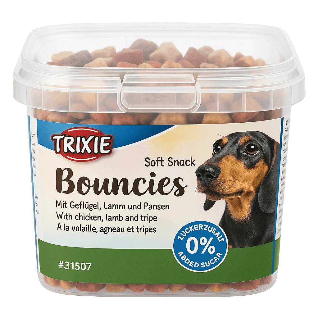 Trixie Bouncies Kosti 140g – meke poslastice za pse sa živinom, jagnjetinom i tripicama

